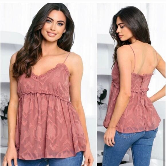 Fanco Women's Flowy Babydoll Button Back Ruffle Tank Top in Dusty Rose - Picture 15 of 16